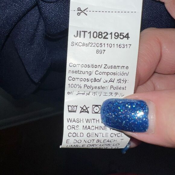 SHEIN Navy Cold Shoulder Button Neck Blouse - Picture 7 of 7